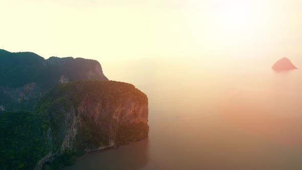 Aerial view over the bay, beautiful limestone mountains on the beach alt