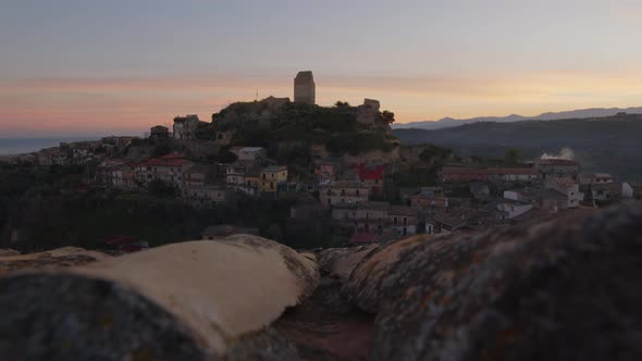 Tower and Medieval Village of Condojanni in Calabria After Sunset alt