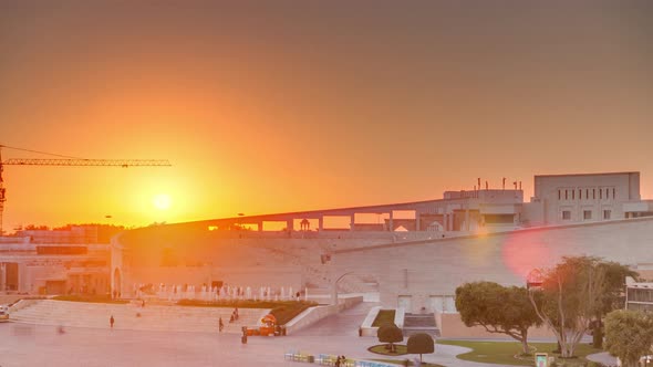 Amphitheater in Katara Cultural Village with Sunset Timelapse Doha Qatar alt
