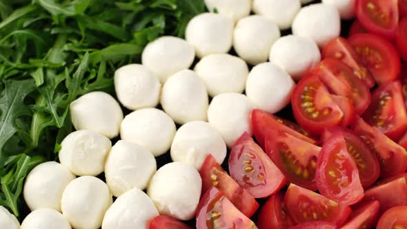 Italian salad caprese. ingrediens for Italian salad caprese as Italian flag. Healthy food concept alt
