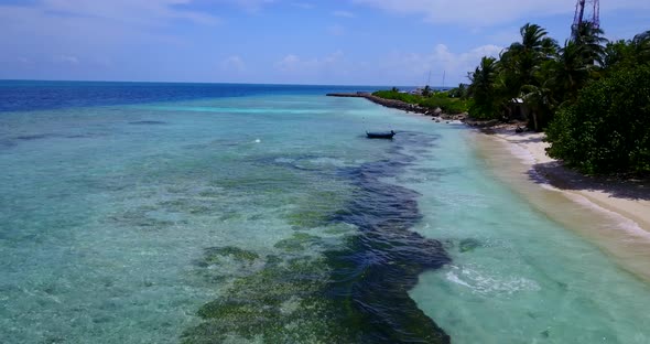 Tropical above abstract shot of a sandy white paradise beach and aqua turquoise water background in  alt