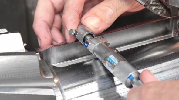 Industry lathe machine milling cutter gear hand using micrometer work alt