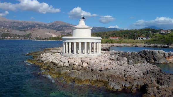 Aerial video of Saint Theodor Lantern, Argostoli, Kefalonia, Greece alt