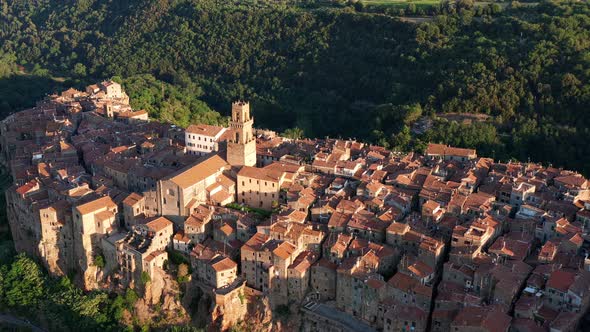 An aerial view showing architecture of Pitigliano, Italy.