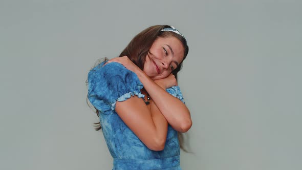 Pretty Young Woman Spread Hands and Give Hug to you Pleasant Expression Love Feelings Embrace alt