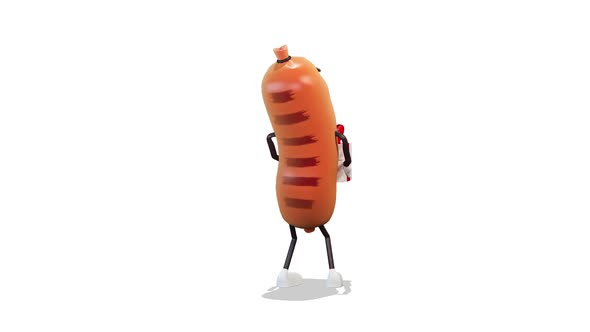 Sausage Dancing With A Gift Around Him on White Background, Motion Graphics