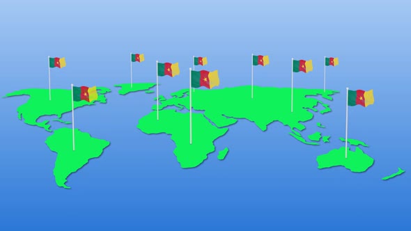Flag Of Cameroon Around The World Flying Wave Animation alt