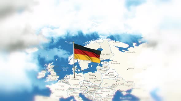 Germany Map And Flag With Clouds