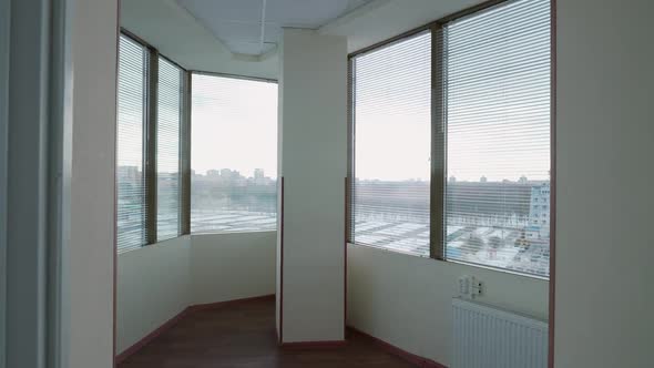 Office Space Interior with Panoramic Windows a Walk Through the Office ...