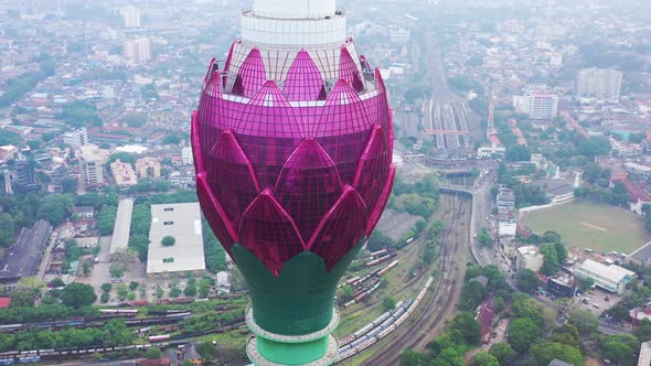 Aerial view of Lotus Tower in Colombo downtown, Sri Lanka. alt