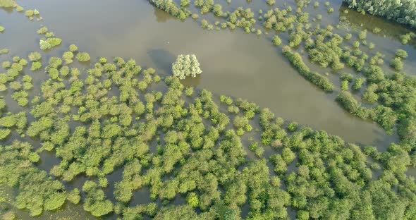 Aerial view of river IJssel, Veessen, The Netherlands. alt