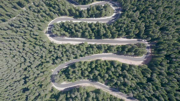 Aerial view from drone of curves of the mountain road alt