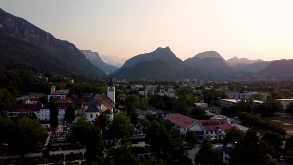 Breathtaking drone flight over a town in the Alps - Bad Reichenhall from above