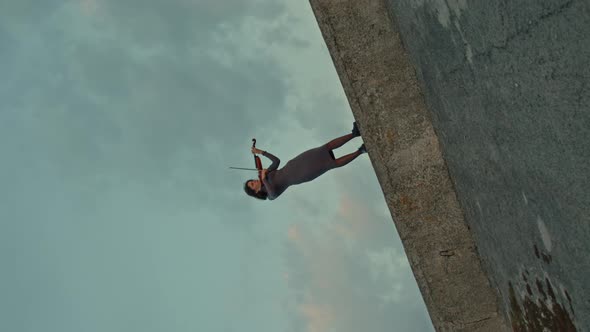 Woman Musician Is Playing Fiddle Outside alt