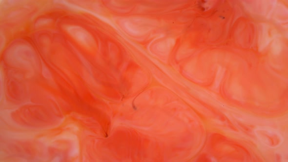  Footage. Ink in Water. Red and Orange Ink Reacting in Water Creating Abstract Background
