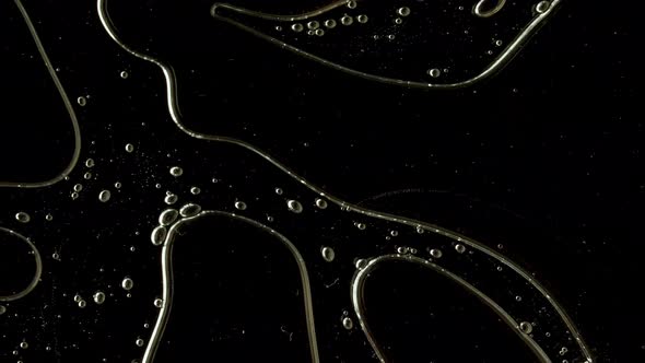 Transparent Cosmetic Gel Fluid with Molecule Bubbles Oil on Black Background alt