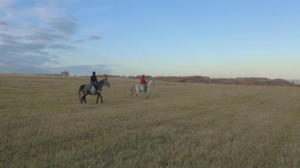 A Ride on Horseback Through the Field in the Evening.