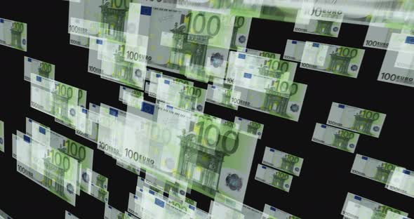 Euro 100 banknote – flying between transparent money