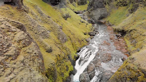 Stjornarfoss Waterfalls in Summer Season Amazing Aerial View alt