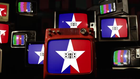 Flag of San Antonio, Texas, on Retro TVs.