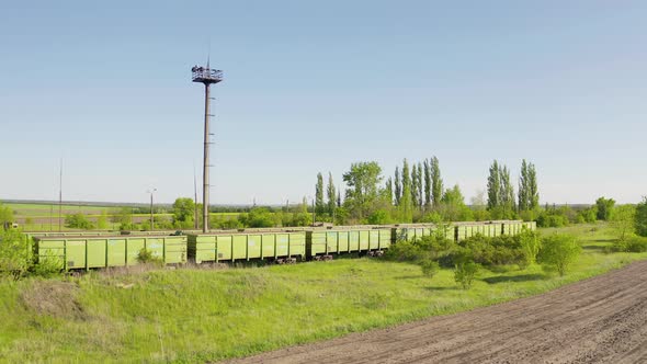 Railway in the Field. Parking of Empty Freight Cars.