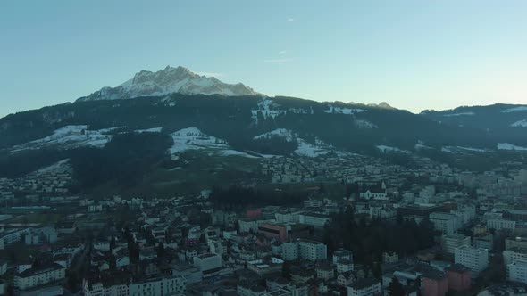 Kriens City and Pilatus Mountain. Switzerland. Aerial View alt