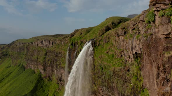 Drone View of Amazing Seljalandsfoss in Southern Iceland One of the Most Important Travel alt