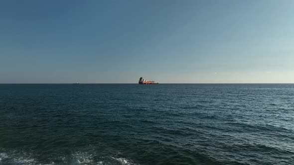 A Gas Tanker is Anchored at Sea Aerial View 4 K alt