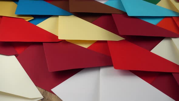 Background from multicolored envelopes. Shooting on the move. alt