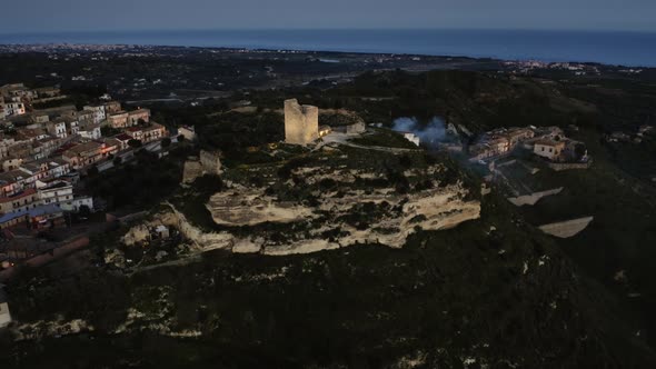 Aerial View of the Castle of Condojanni the City Perched on Mountains alt