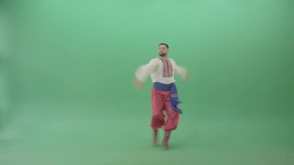 Folk National Social Dancing Cossack Dance Hopak Isolated On Green Screen alt