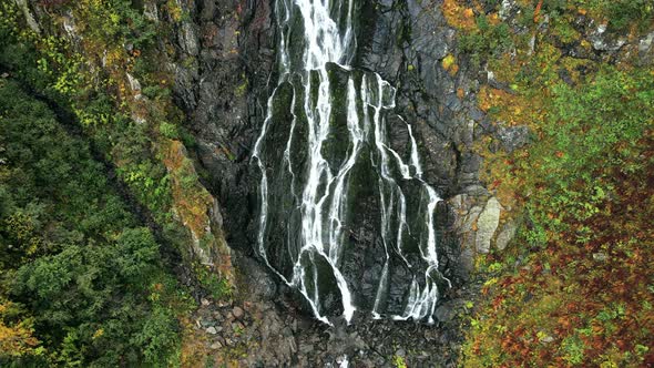Aerial drone view of nature in Romania. Balea waterfall located in Carpathian mountains alt