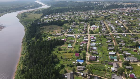 Aerial View From River to Suburb District  Nagorsk in Kirov Region