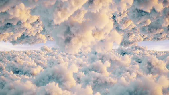 Fyling Between Puffy Clouds Sunlight  Seamless Loop alt