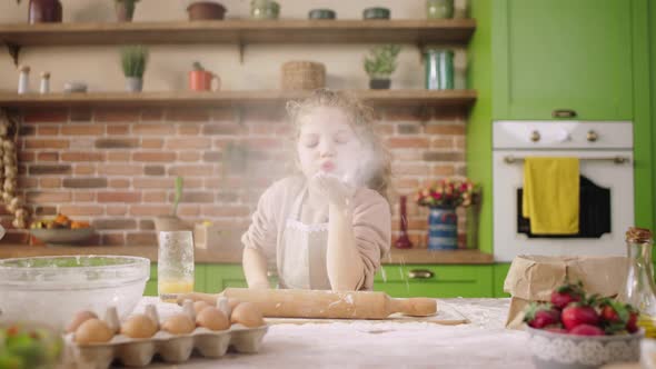 At Modern Kitchen Island Charismatic Little Girl alt