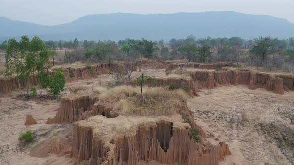 Aerial view of Lalu, Srakaew, Thailand. Dry rock reef. Nature landscape background. Grand Canyon alt