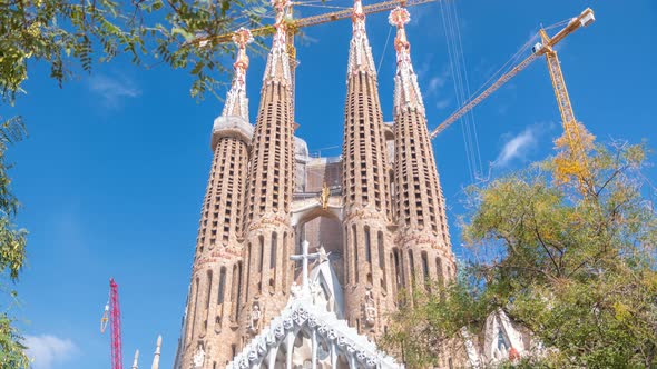 Sagrada Familia, a Large Roman Catholic Church in Barcelona, Spain Timelapse alt