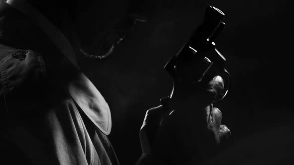 Noir detective holding a revolver