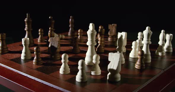 Mixed Black And White Wooden Chess Pieces On Chessboard 10b