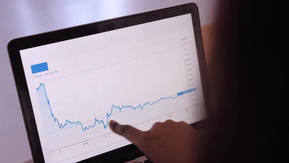 African American Woman Doing Stock Exchange Chart Analytics on Laptop