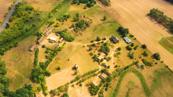 Maurzyce wooden architecture heritage park, antique building in open air museum. Aerial Lowicz, Poln alt