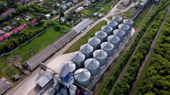 Modern Grain Silo Elevator View From a Height and From Different Angles