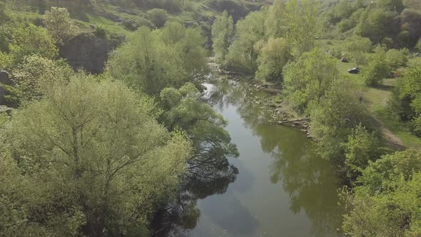 Aerial View To Granite Buky Canyon on the Hirskyi Takich River in Ukraine alt