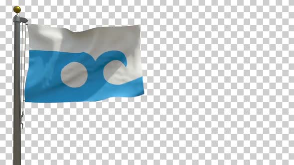Ocean City City Flag (Maryland, USA) on Flagpole with Alpha Channel - 4K alt