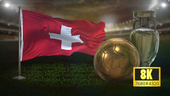 8K Switzerland Flag With Football And Cup Background Loop alt