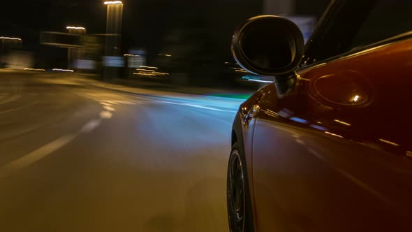 Car Moves at Fast Speed at the Night Streets Timelapse Hyperlapse Drivelapse alt