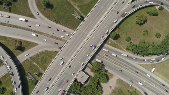 Top down aerial view of Road junction with car traffic in a city. 08 alt