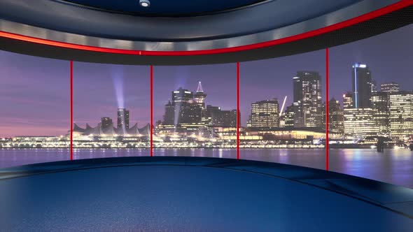 TV News Virtual Studio With Night City Background And Floodlights D alt