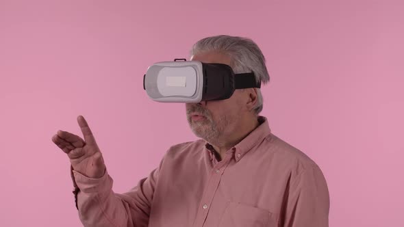 Portrait of an Elderly Man with Virtual Reality Headset or 3d Glasses alt