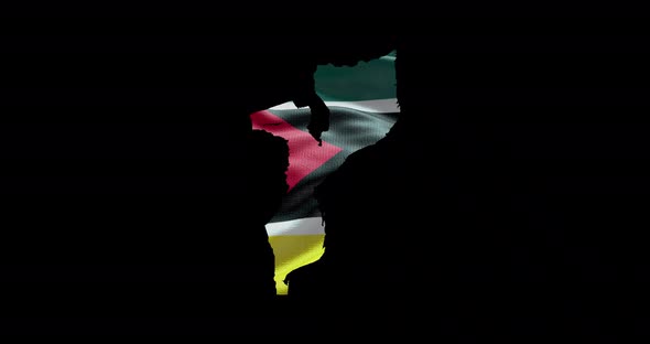Mozambique national flag background with country shape outline. Alpha channel animation alt